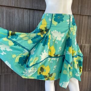 🔥Vintage Marithe Francois Girbaud Floral Full Circle Ruffled Knee Length Skirt